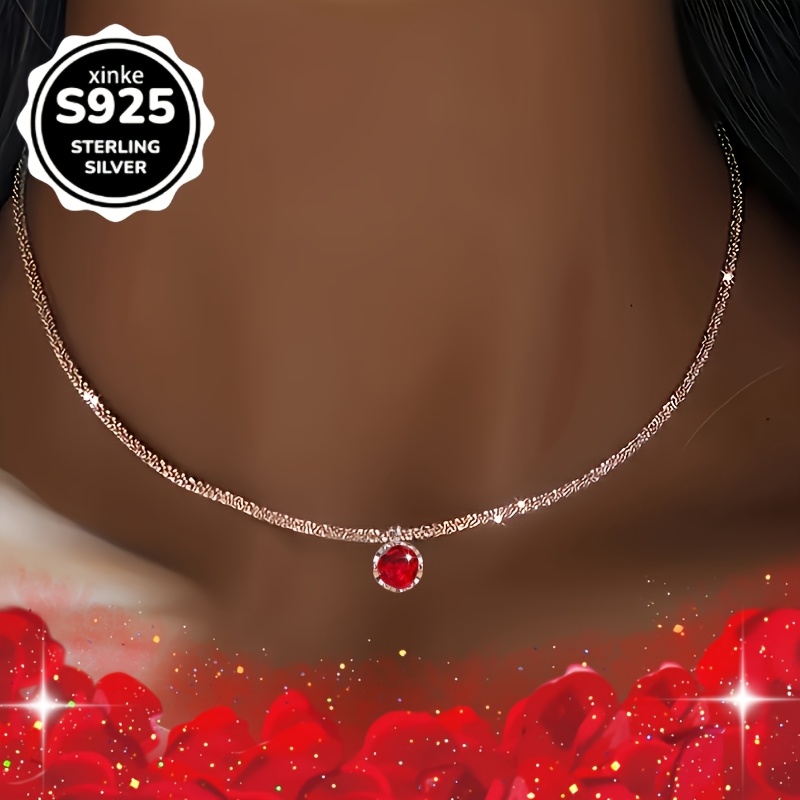 Stylish 925 Sterling Silver Red Zirconia Pendant Necklace